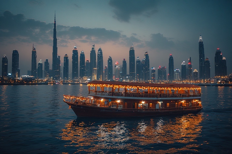 Traditional Abu Dhabi dhow cruise at night with lights – Abudhabi Dhow Cruise